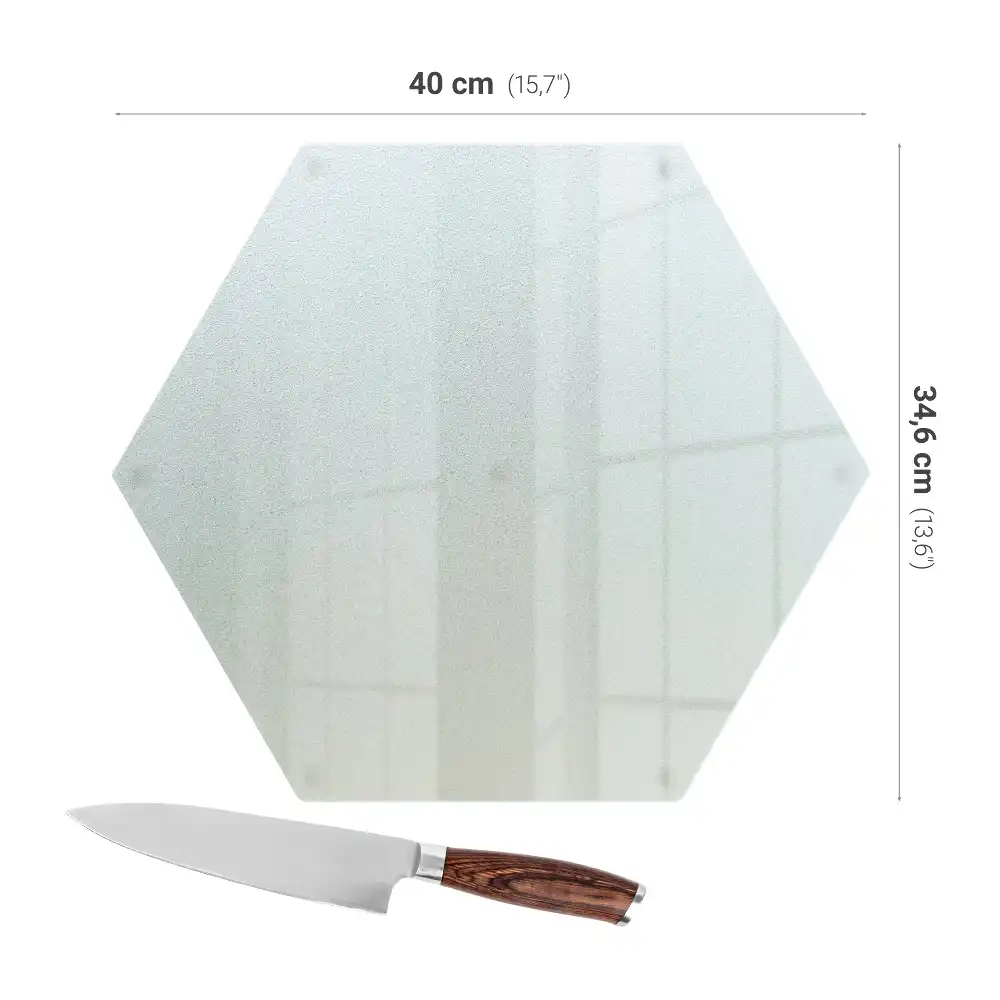 Skleněné krájecí prkénko hexagonální polotransparentní