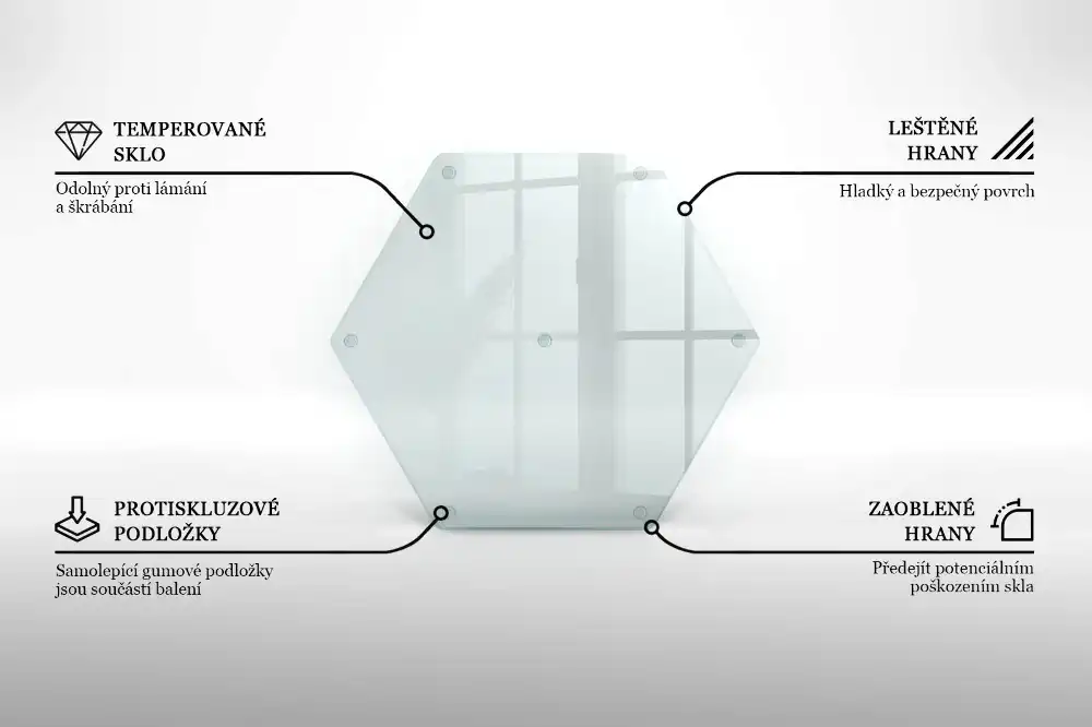 Skleněné krájecí prkénko hexagonální transparentní