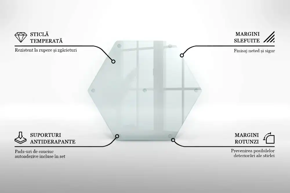 Skleněné krájecí prkénko hexagonální transparentní