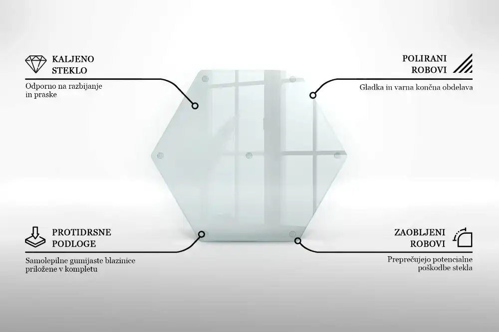 Skleněné krájecí prkénko hexagonální transparentní