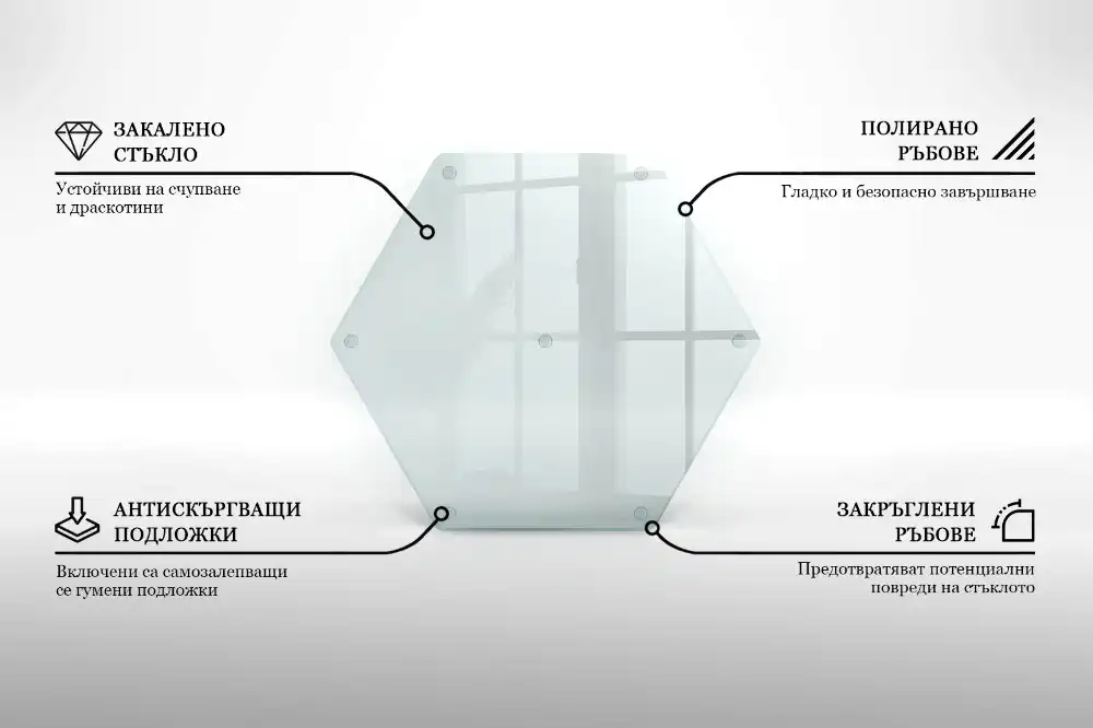 Skleněné krájecí prkénko hexagonální transparentní