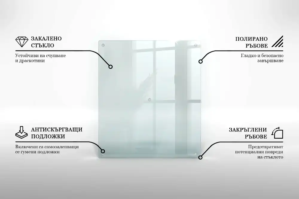 Obdélníková kuchyňská deska z transparentního skla