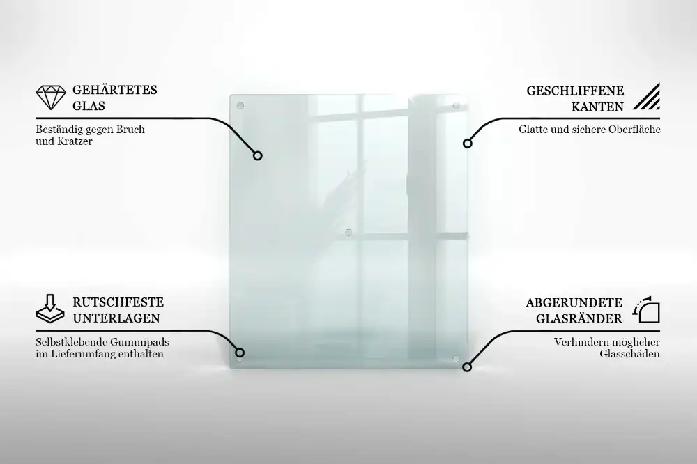 Obdélníková kuchyňská deska z transparentního skla