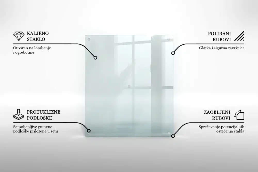Obdélníková kuchyňská deska z transparentního skla