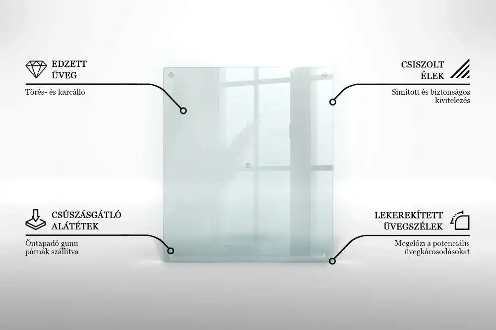 Obdélníková kuchyňská deska z transparentního skla