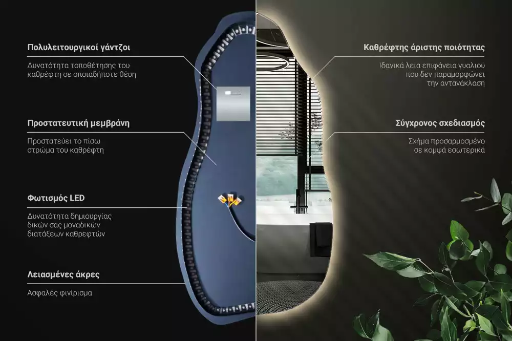 Asymetrické zrcadlo s LED podsvícením jako originální závěsný kousek