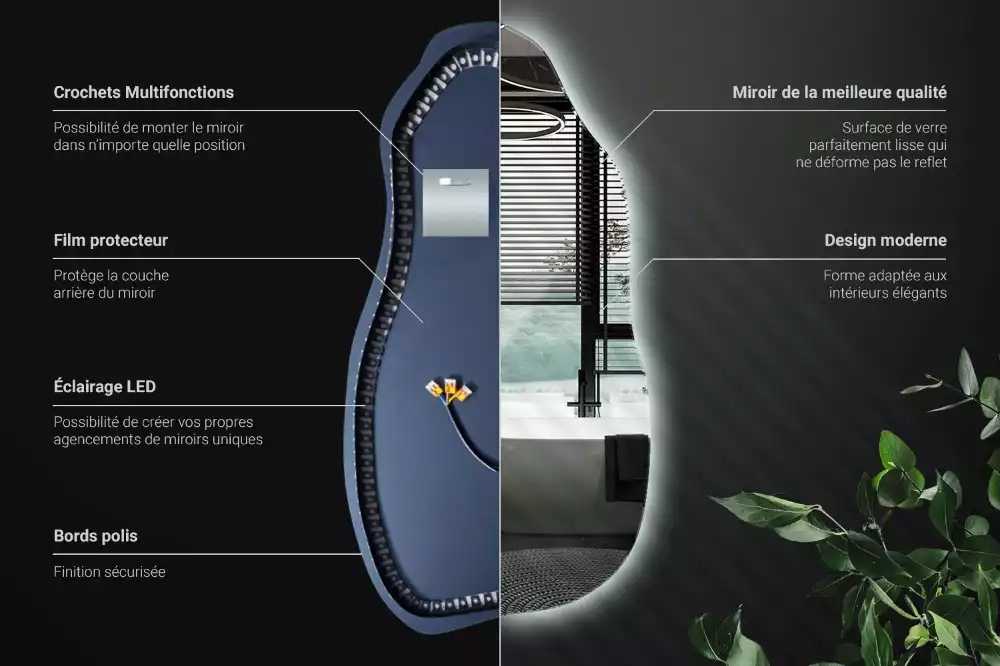 Asymetrické zrcadlo s LED podsvícením jako originální závěsný kousek