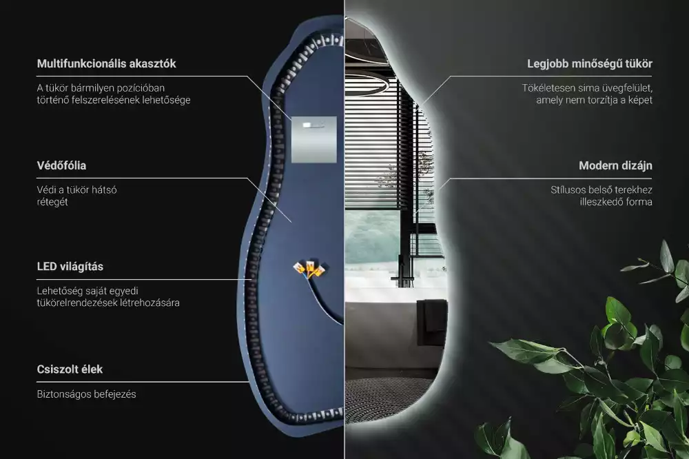 Asymetrické zrcadlo s LED podsvícením jako originální závěsný kousek