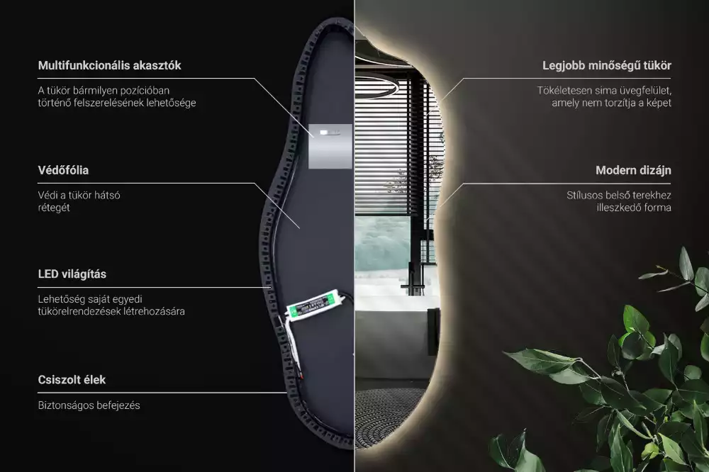 Organické zrcadlo se zabudovaným LED osvětlením, vhodné k zavěšení
