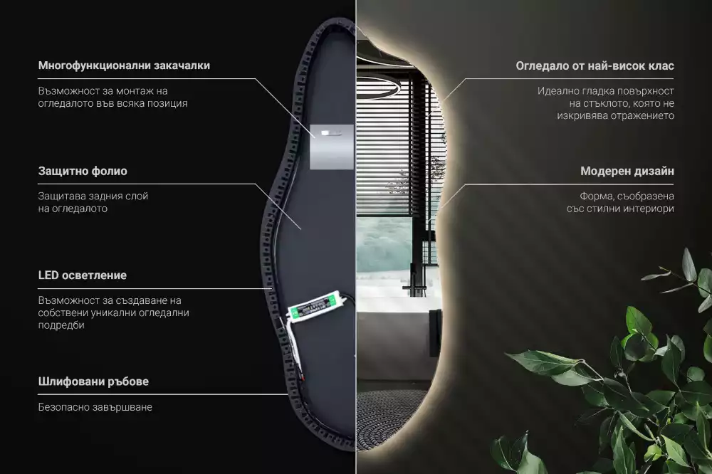 Organické zrcadlo se zabudovaným LED osvětlením, vhodné k zavěšení