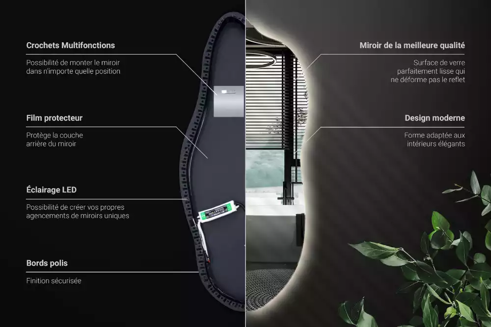 Organické zrcadlo se zabudovaným LED osvětlením, vhodné k zavěšení
