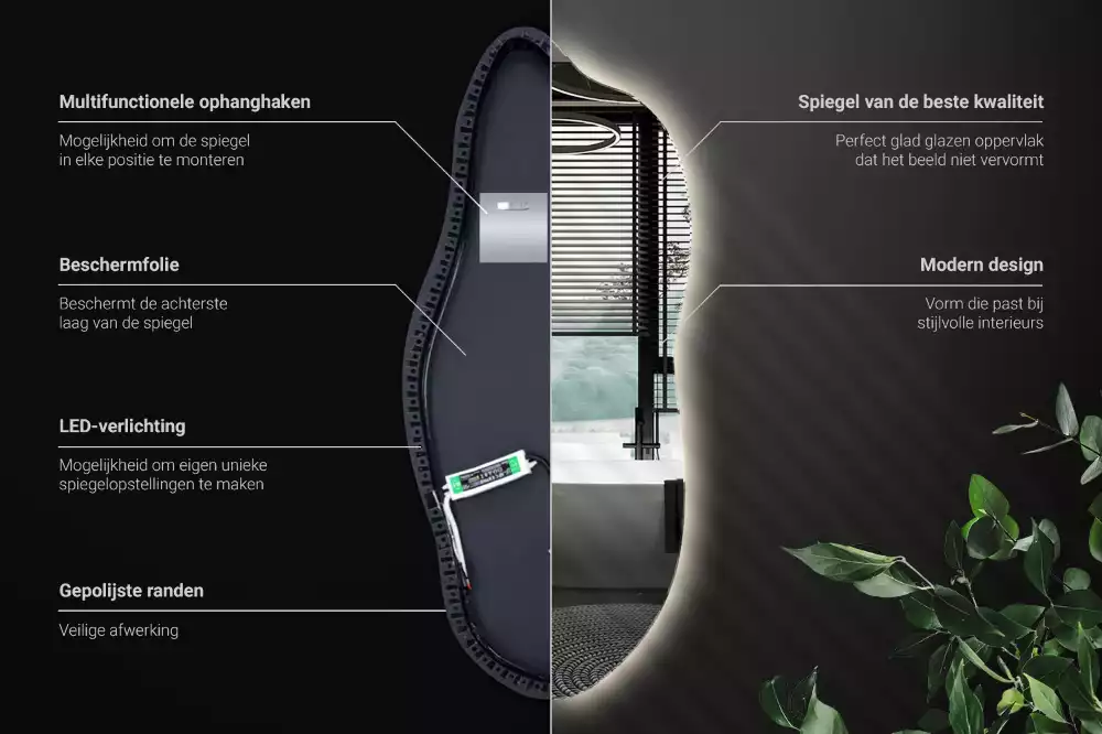 Organické zrcadlo se zabudovaným LED osvětlením, vhodné k zavěšení
