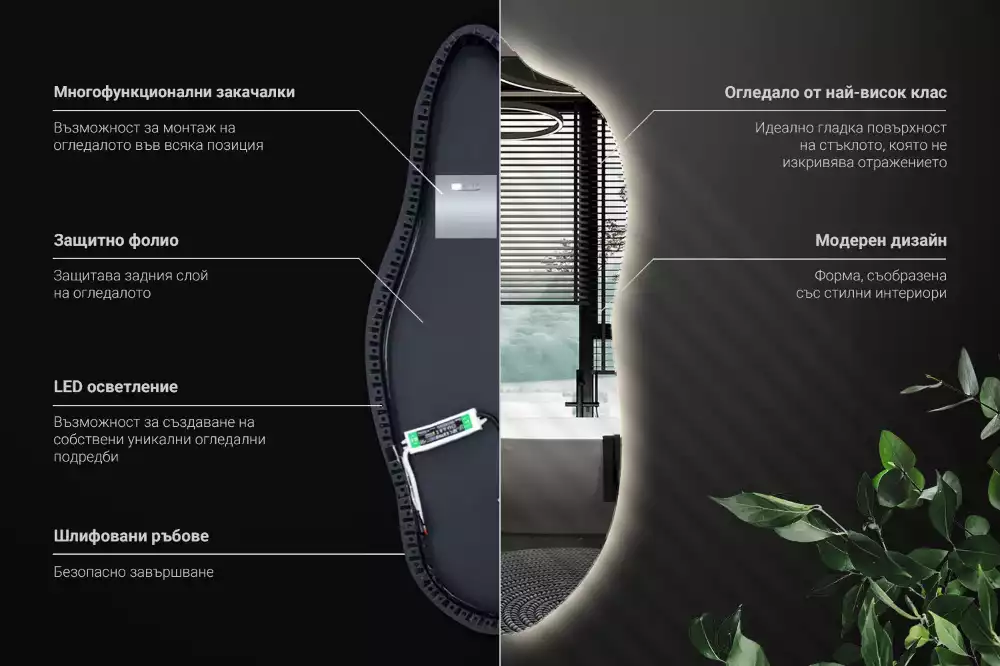 Organické zrcadlo se zabudovaným LED osvětlením, vhodné k zavěšení