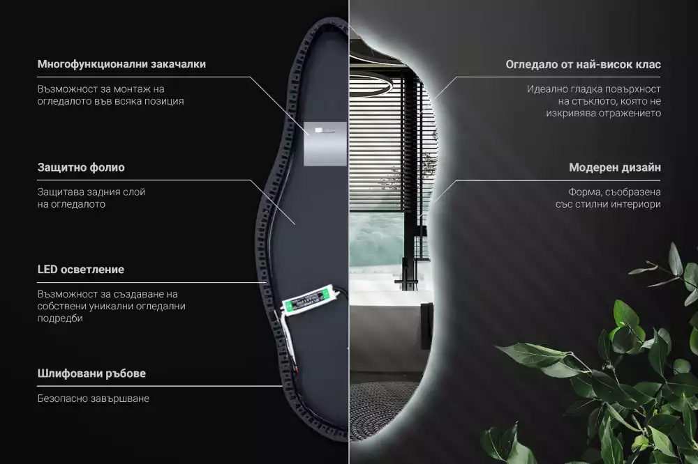 Organické zrcadlo se zabudovaným LED osvětlením, vhodné k zavěšení