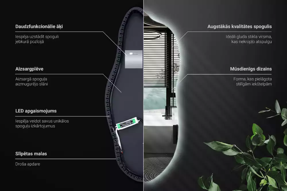 Organické zrcadlo se zabudovaným LED osvětlením, vhodné k zavěšení
