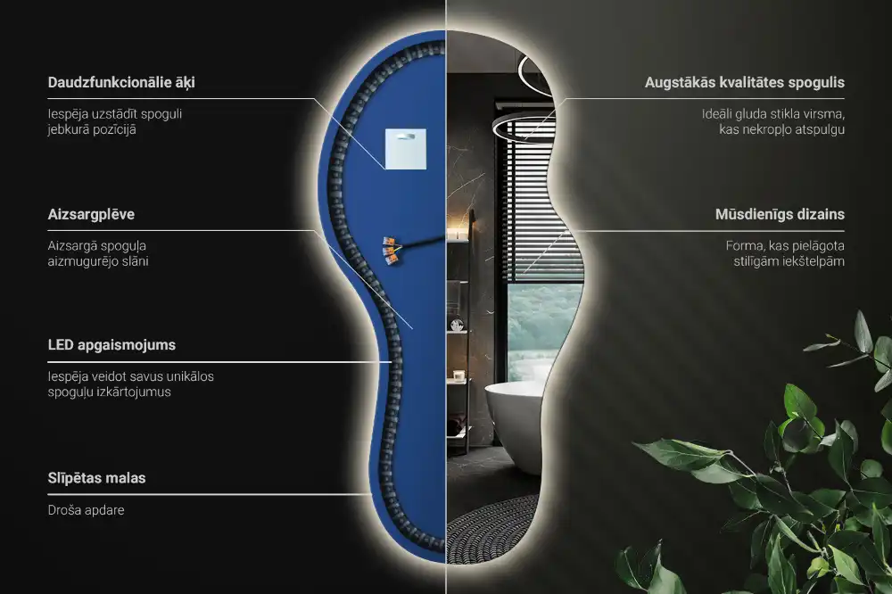 Moderní organické nástěnné zrcadlo s LED osvětlením
