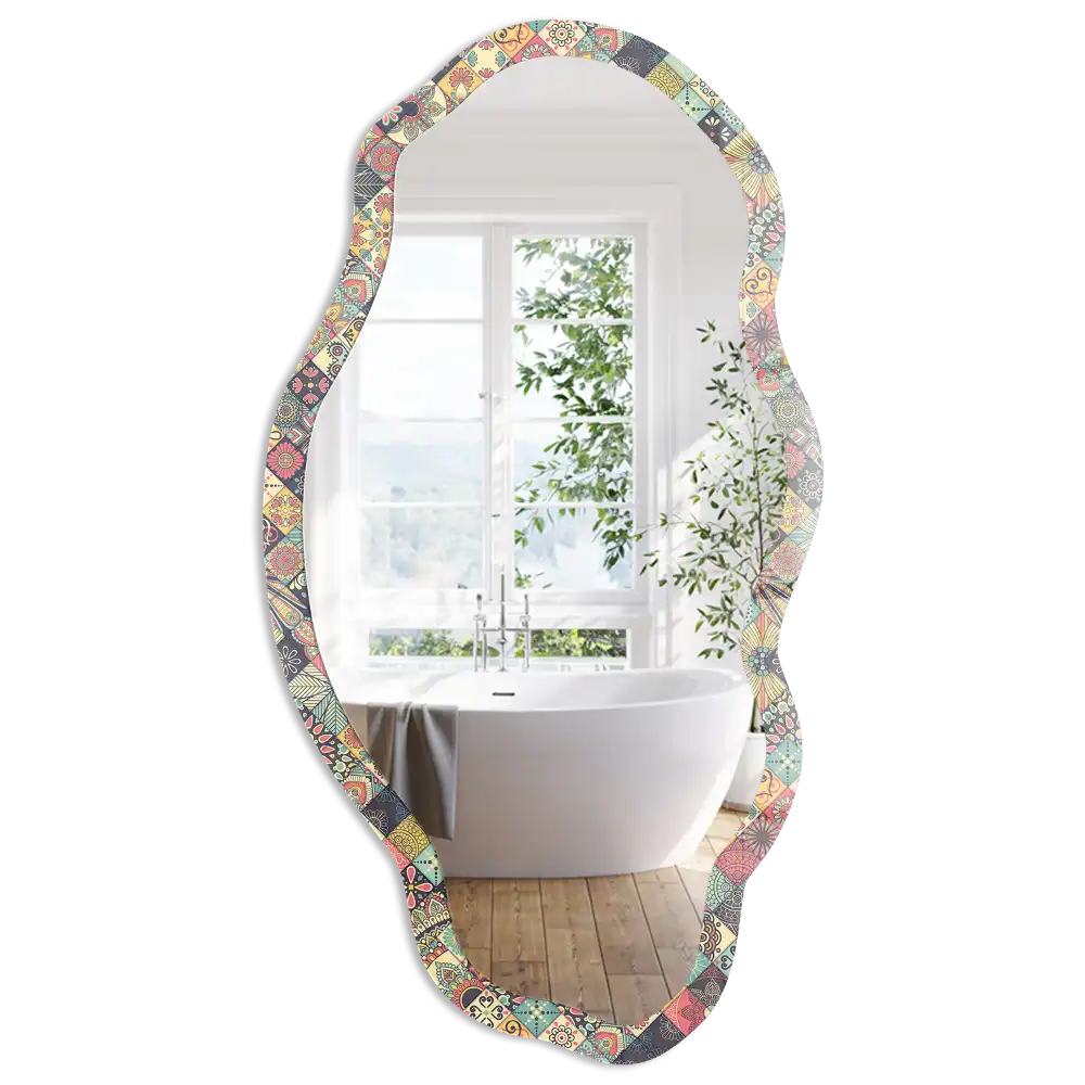 Dekorativní nepravidelné zrcadlo s potiskem barevný patchwork