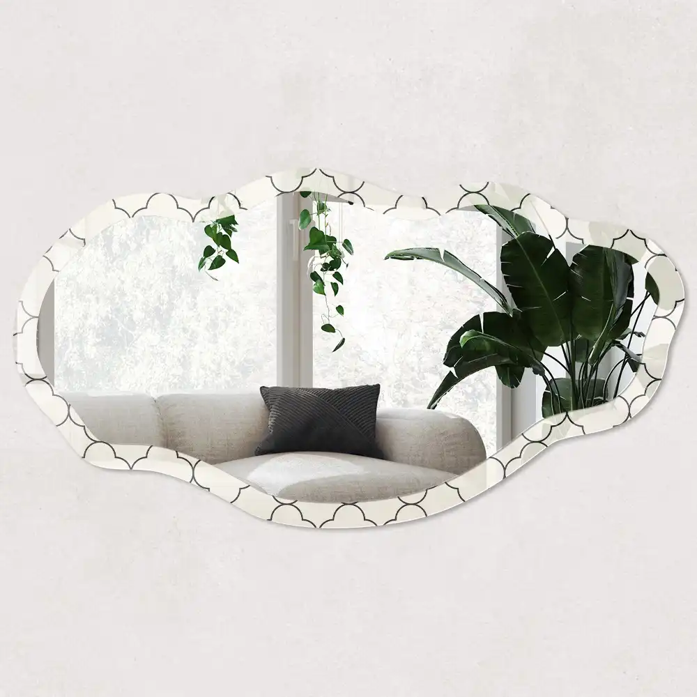 Nepravidelné zrcadlo s potiskem geometrická síť
