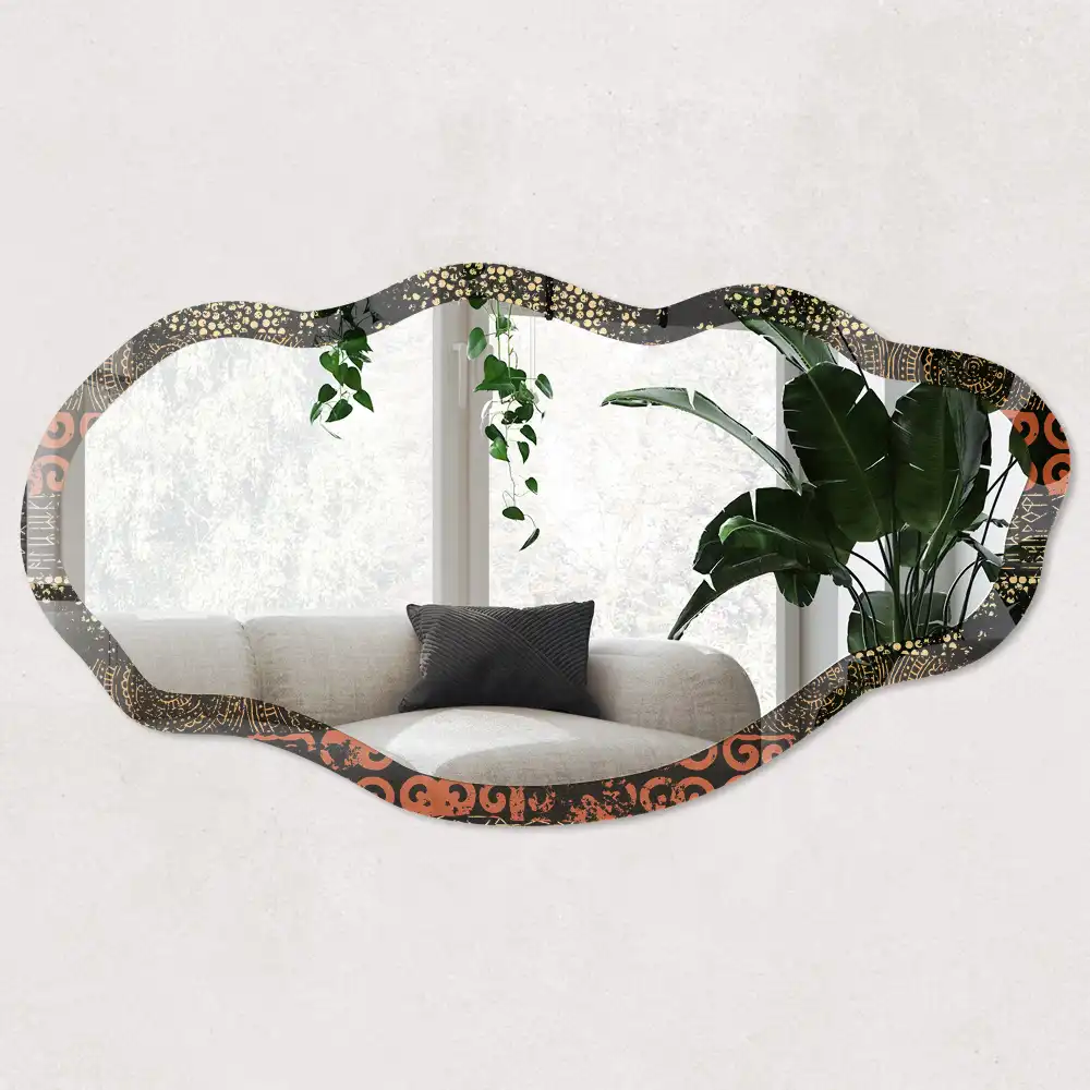 Retro zrcadlo v rámu s ornamenty nepravidelného tvaru