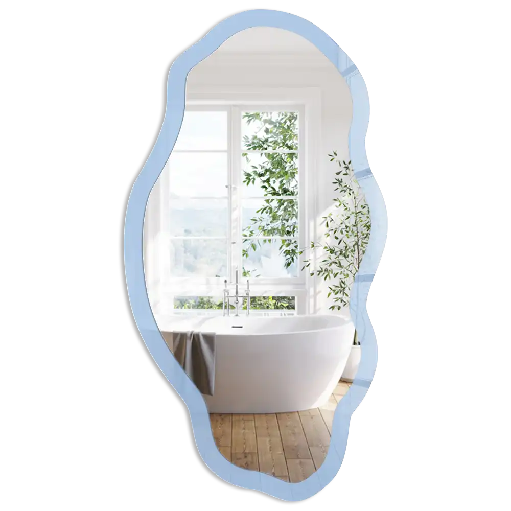 Dekorativní nepravidelné zrcadlo s potiskem baby blue