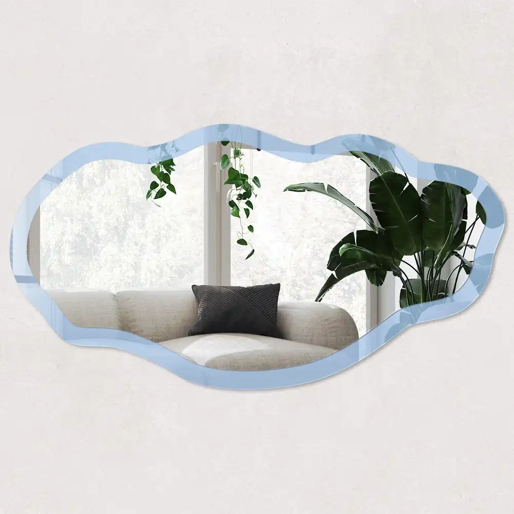 Dekorativní nepravidelné zrcadlo s potiskem baby blue