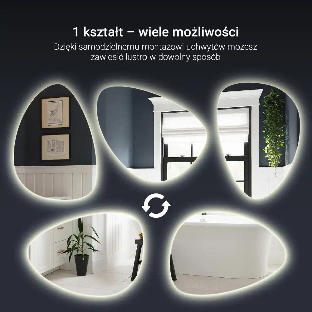 Asymetrické zrcadlo vejce závěsné s LED osvětlením