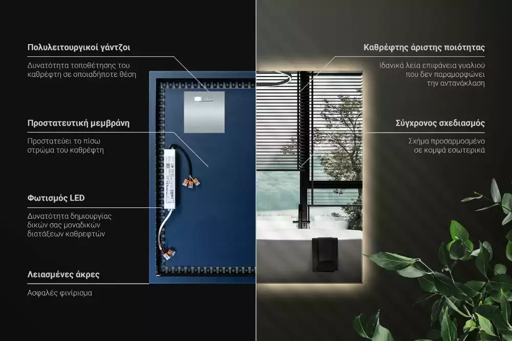 Čtvercové zrcadlo s LED v moderním provedení
