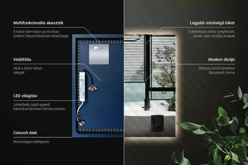 Čtvercové zrcadlo s LED v moderním provedení