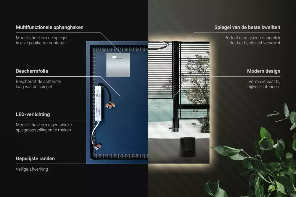Čtvercové zrcadlo s LED v moderním provedení