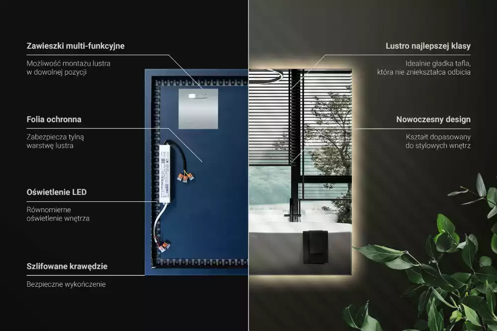 Čtvercové zrcadlo s LED v moderním provedení