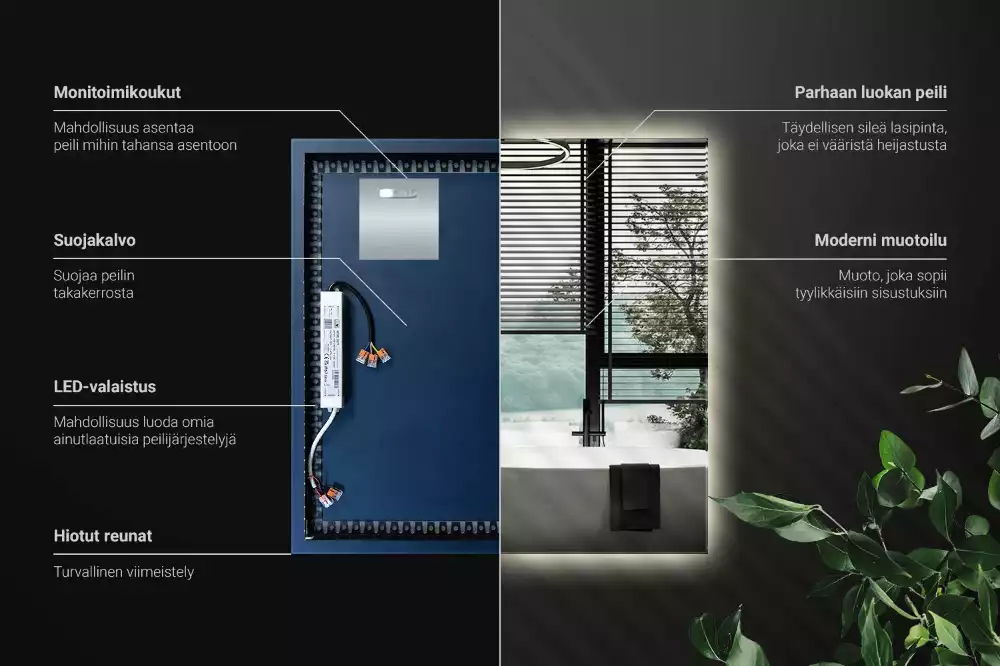 Čtvercové zrcadlo s LED v moderním provedení