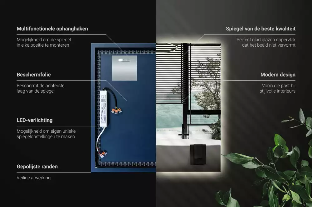 Čtvercové zrcadlo s LED v moderním provedení