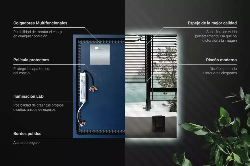 Čtvercové zrcadlo s LED v moderním provedení