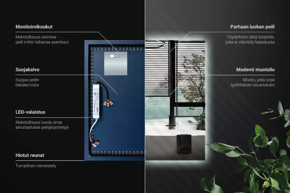 Čtvercové zrcadlo s LED v moderním provedení