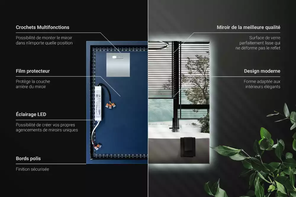 Čtvercové zrcadlo s LED v moderním provedení