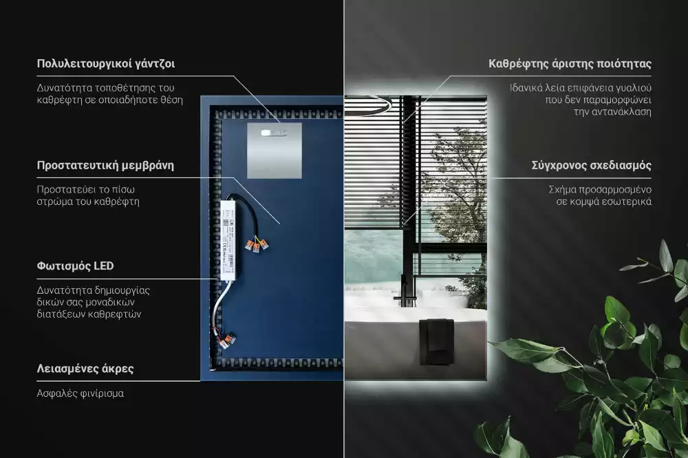 Čtvercové zrcadlo s LED v moderním provedení