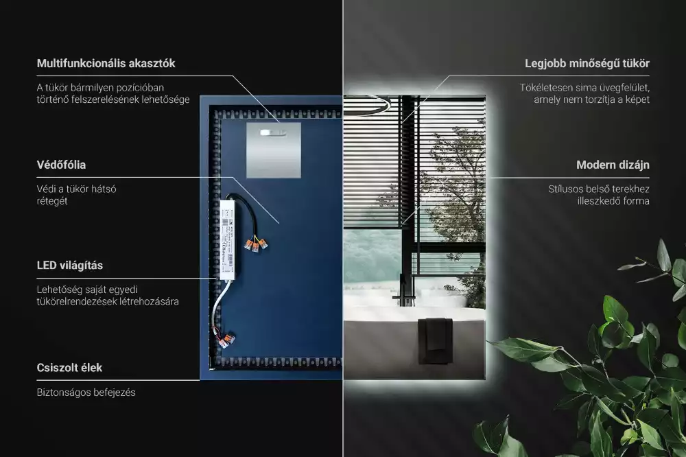 Čtvercové zrcadlo s LED v moderním provedení