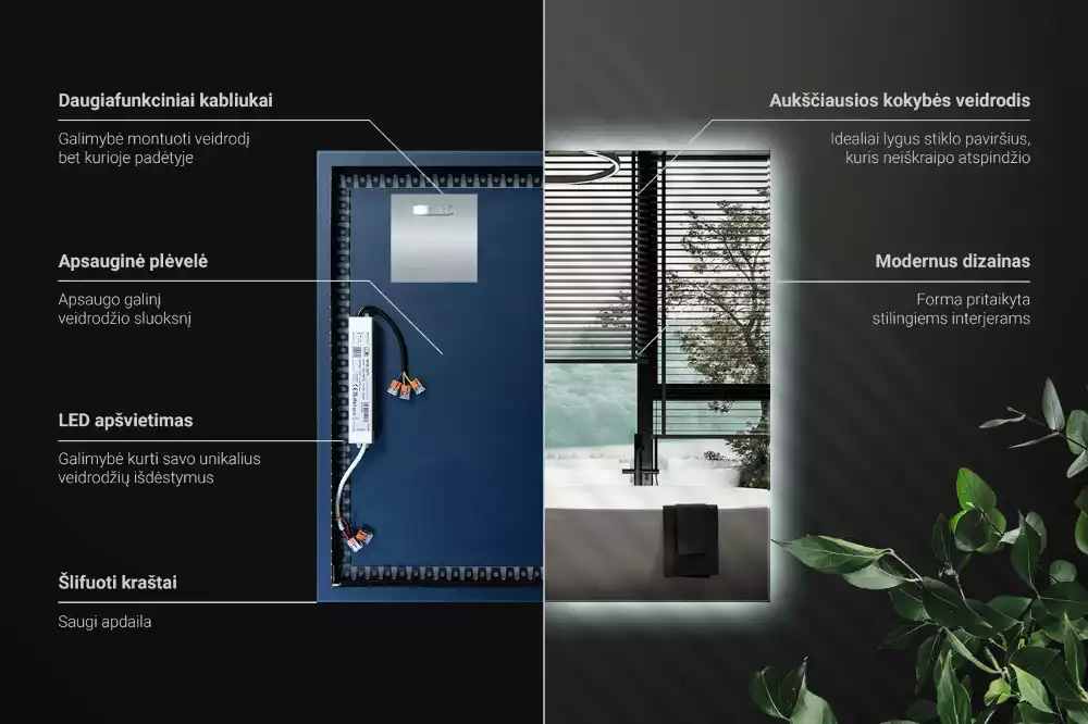 Čtvercové zrcadlo s LED v moderním provedení