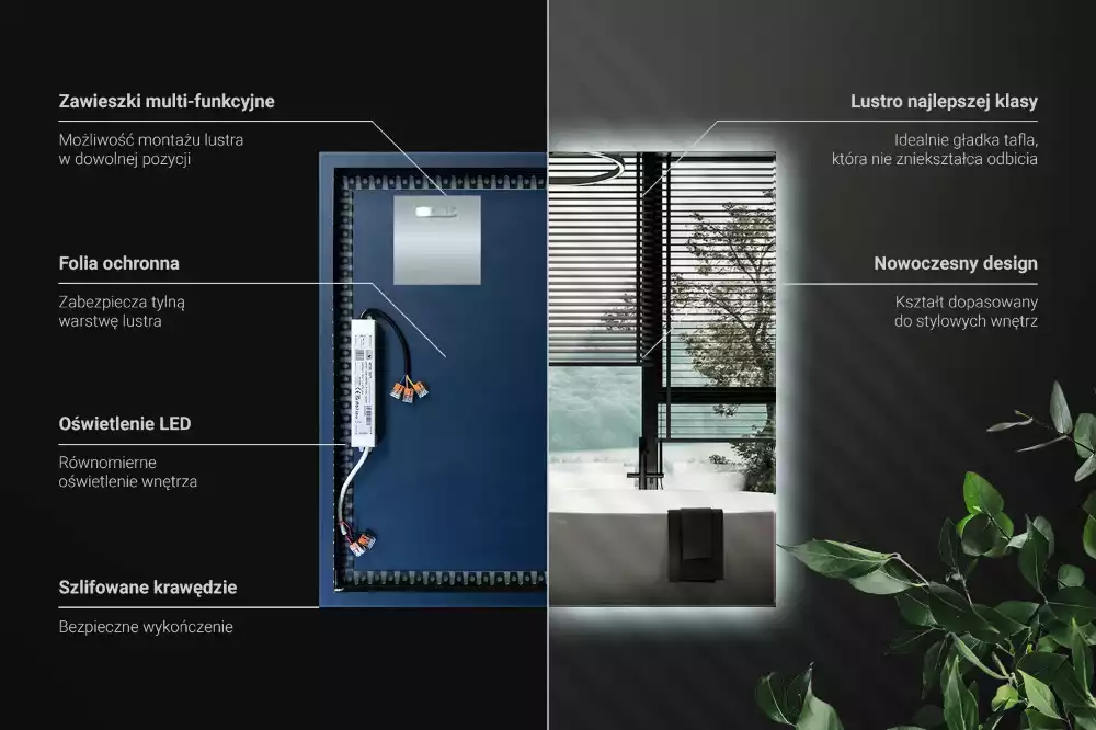 Čtvercové zrcadlo s LED v moderním provedení
