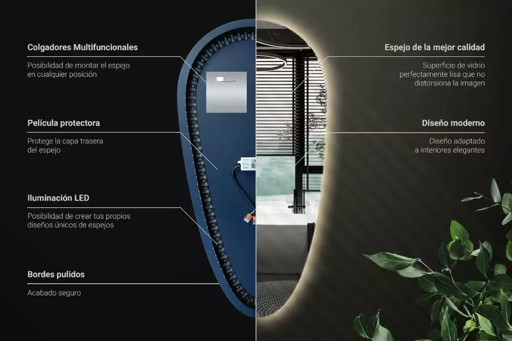 Led zrcadlo ve tvaru kapky jako dekorativní nástěnný prvek