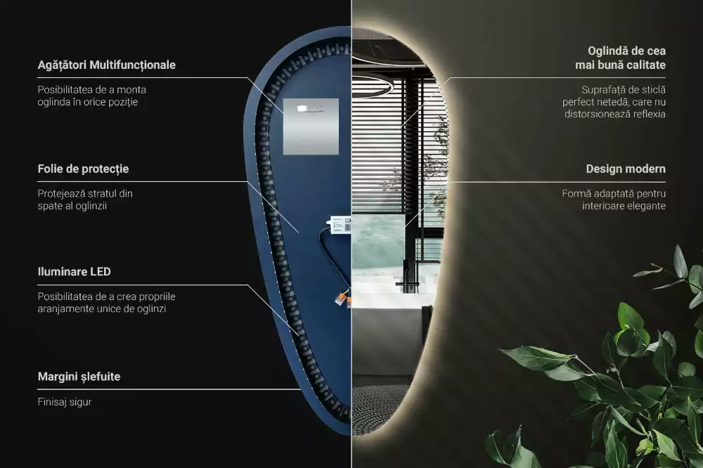 Led zrcadlo ve tvaru kapky jako dekorativní nástěnný prvek