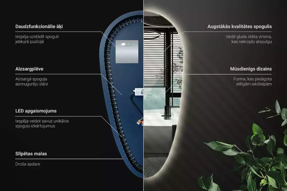 Led zrcadlo ve tvaru kapky jako dekorativní nástěnný prvek
