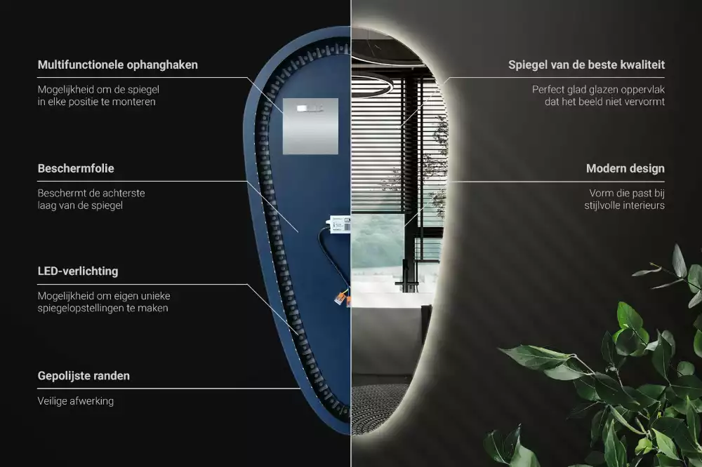 Led zrcadlo ve tvaru kapky jako dekorativní nástěnný prvek