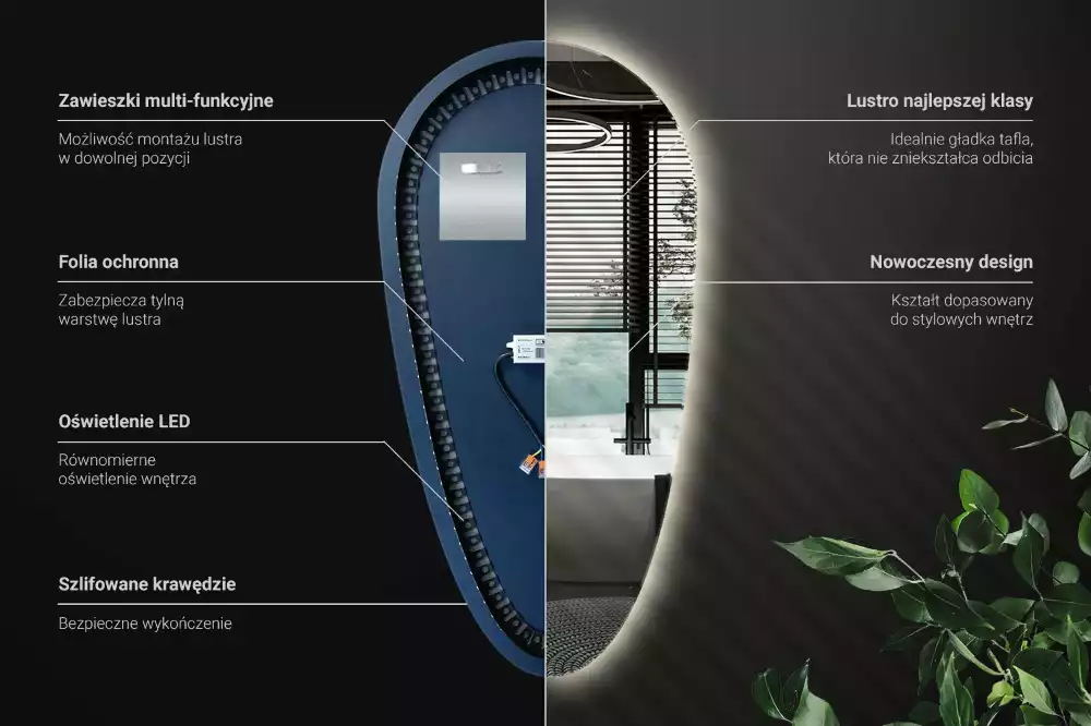Led zrcadlo ve tvaru kapky jako dekorativní nástěnný prvek