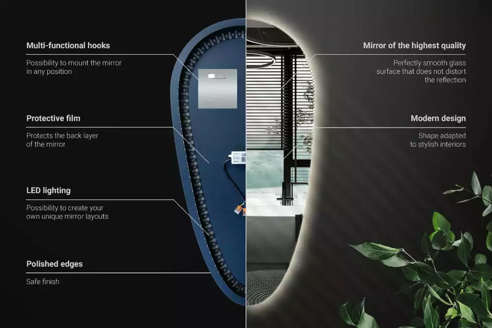Led zrcadlo ve tvaru kapky jako dekorativní nástěnný prvek