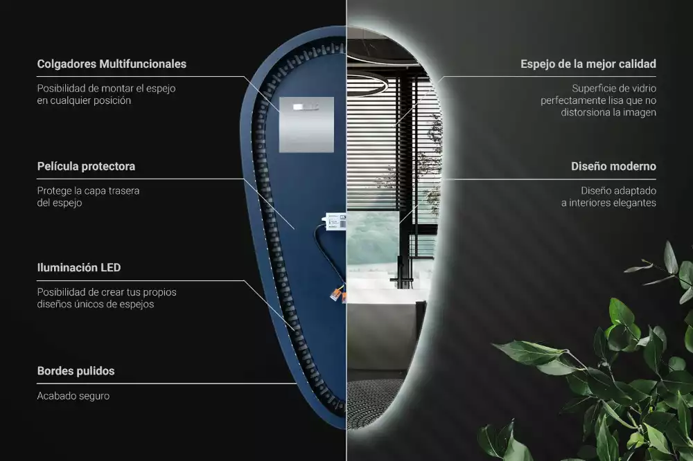 Led zrcadlo ve tvaru kapky jako dekorativní nástěnný prvek
