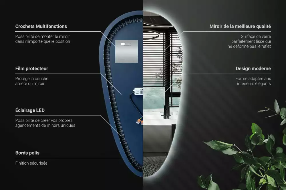 Led zrcadlo ve tvaru kapky jako dekorativní nástěnný prvek
