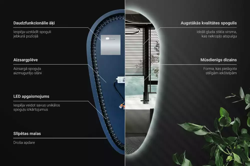 Led zrcadlo ve tvaru kapky jako dekorativní nástěnný prvek
