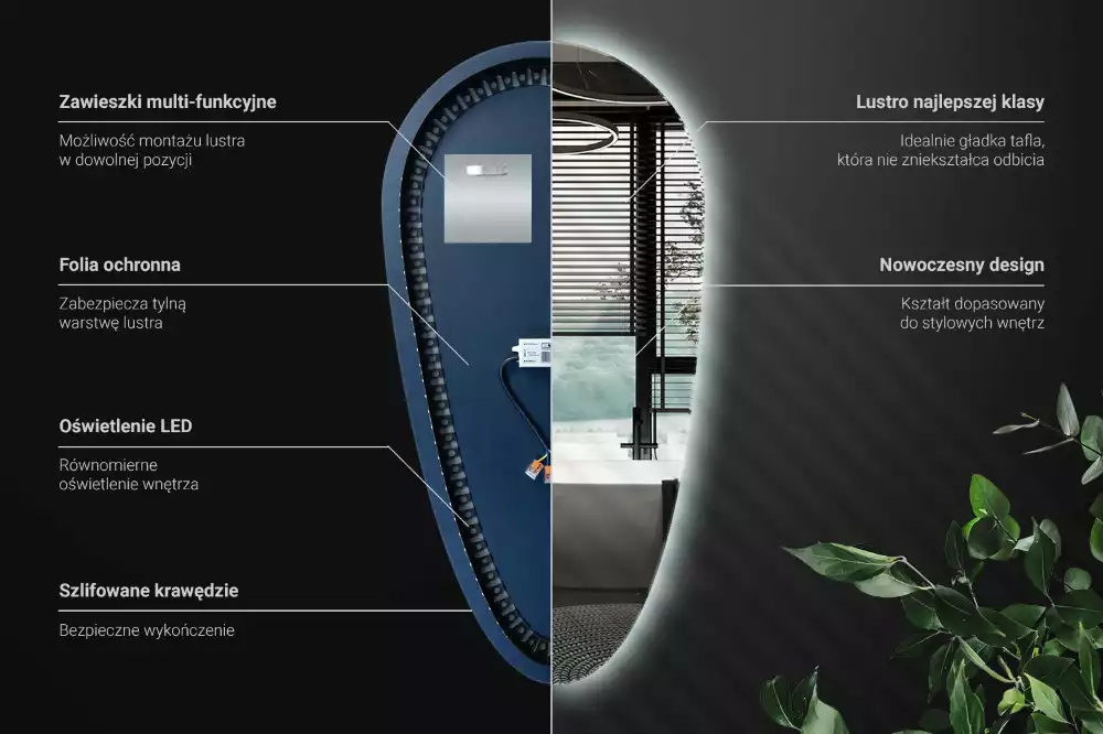 Led zrcadlo ve tvaru kapky jako dekorativní nástěnný prvek