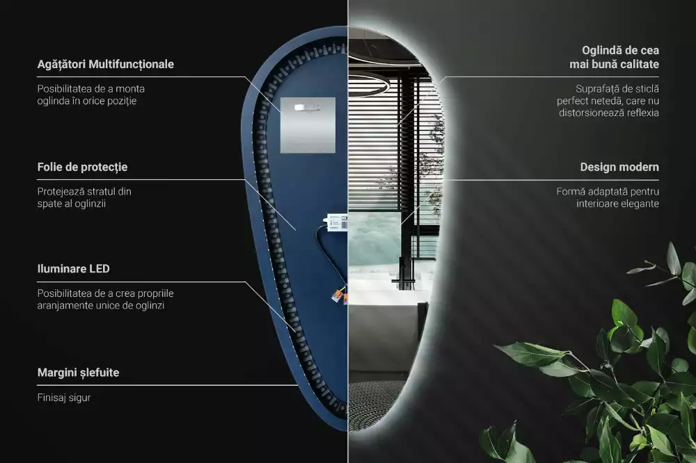 Led zrcadlo ve tvaru kapky jako dekorativní nástěnný prvek